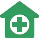 Green house with medical cross icon